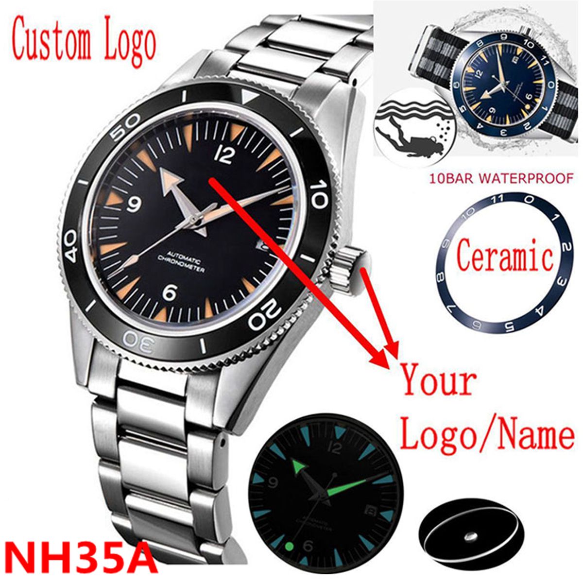 Seiko Watch Prospex - Logo personnalisé NH35 mouvement montre 10